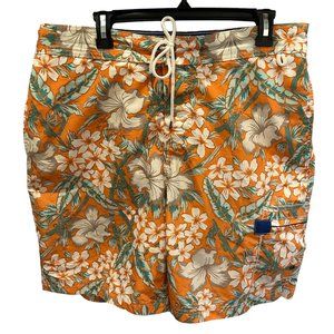 Lands' End Swim Trunks Men Large 36 38 Floral Hawaiian Tropical Bamboo Palm Leaf